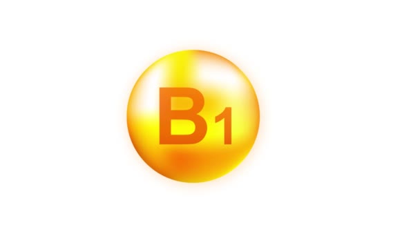비타민 B1 은 회색 배경에 실제적 인 감소를 보였습니다. 중간에 있는 비타민 입자들 이요. 모션 그래픽. — 비디오