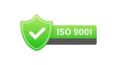 ISO 9001 sertifikalı rozet, simge. Sertifika damgası. Hareket grafikleri.