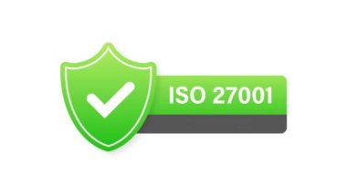 ISO 27001 sertifikalı rozet, ikon. Sertifika damgası. Hareket grafikleri.
