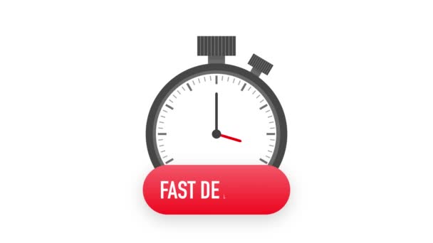 Express bezorgservice badge. Snelle levering order met stopwatch op witte achtergrond. Bewegingsgrafiek. — Stockvideo