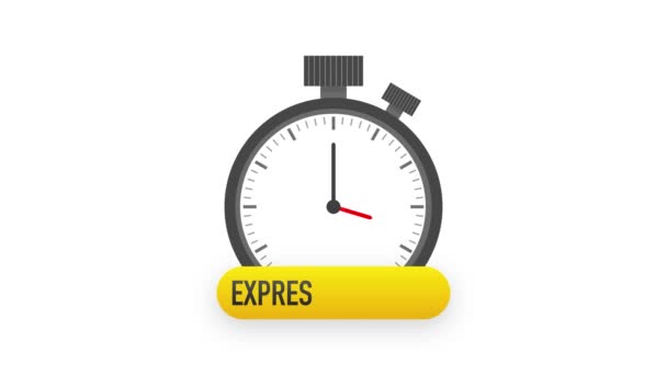 Express bezorgservice badge. Snelle levering order met stopwatch op witte achtergrond. Bewegingsgrafiek. — Stockvideo