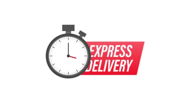 Express bezorgservice badge. Snelle levering order met stopwatch op witte achtergrond. Bewegingsgrafiek. — Stockvideo