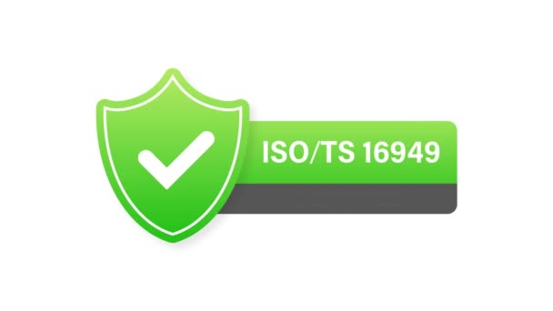 Certificado ISO TS 16949 emblema, ícone. Carimbo de certificação. Design plano. Gráficos de movimento. — Vídeo de Stock