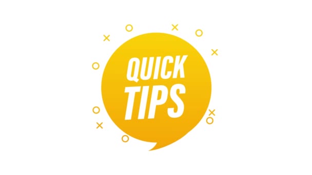 Quick Tips Badge, Banner mit Glühbirne und Sprechblase isoliert auf weißem Hintergrund. Bewegungsgrafik. — Stockvideo