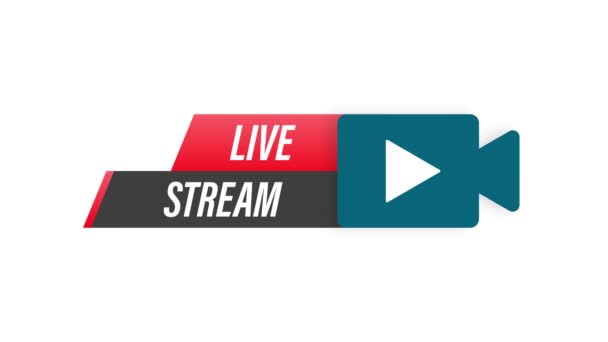 Live streaming logo - rood design element met play knop voor nieuws en TV of online uitzendingen. Bewegingsgrafiek. — Stockvideo