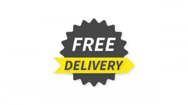 Bedava teslimat rozeti. Beyaz arka planda arabası olan ücretsiz teslimat emri. Hareket grafikleri.