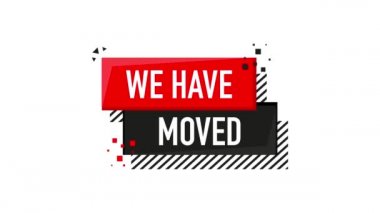 Taşındık. Beyaz arka planda düz rozet çizimi. Hareket grafikleri.