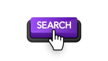 Web pazarlama tasarımı için beyaz arkaplanda 3 boyutlu menekşe arama düğmesi olan simge. Düz tabaka. Sosyal medya elemanı. Beyaz arka plan. Hareket grafikleri.