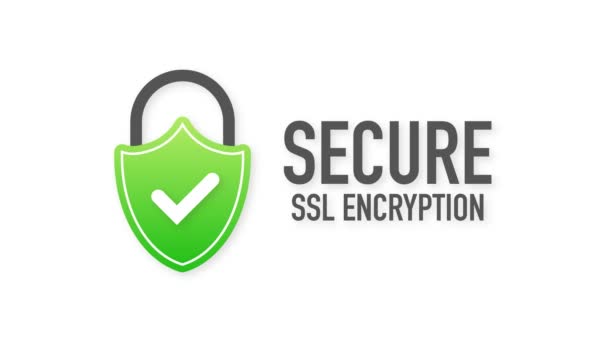 Secure connection icon illustration isolated on white background, flat style secured ssl shield symbols, protected safe data encryption technology, https certificate privacy sign. Motion graphics. — Stock Video