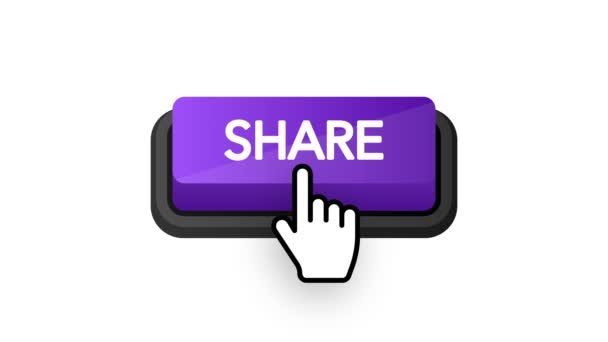 ウェブマーケティングデザインのための白い背景に紫色の共有3Dボタンを持つアイコン。フラットデザイン。ソーシャルメディアの要素。白地だ。モーショングラフィックス. — ストック動画