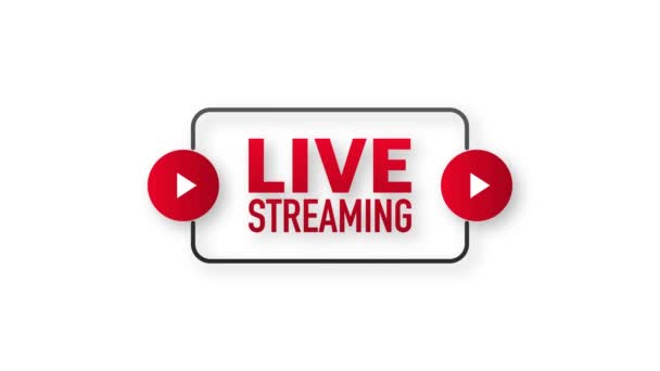 Live streaming logo - red design element with play button for news and TV or online broadcasting. Motion graphics. — Stock Video