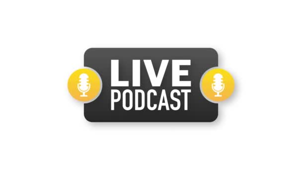 Live podcast banner in platte stijl op witte achtergrond. Speel podcast. Web media. Bewegingsgrafiek. — Stockvideo