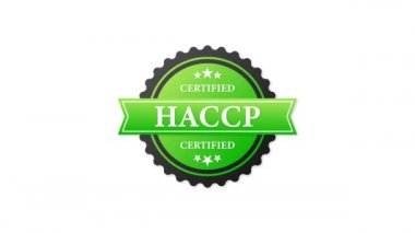 HACCP onaylı yeşil kauçuk mühür ve beyaz arka planda yeşil kauçuk. Gerçekçi bir nesne. Hareket grafikleri.