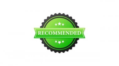 Tavsiye edilen yeşil lastik damga ve beyaz arka planda yeşil kurdele. Gerçekçi bir nesne. Hareket grafikleri.