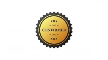 Beyaz arka planda altın rengi kauçuk damga onaylandı. Gerçekçi bir nesne. Hareket grafikleri.