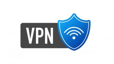 Beyaz arkaplandaki VPN düz mavi güvenlik etiketi. Hareket grafikleri.