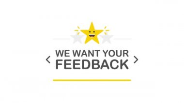 Geribildirim istiyoruz. Rozet, mutlu ve mutsuz yüz simgelerini damgala. Hareket grafikleri.