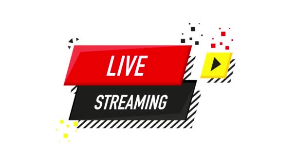 Live streaming logo - κόκκινο στοιχείο σχεδιασμού με κουμπί play για ειδήσεις και τηλεόραση ή online μετάδοση. Γραφικά κίνησης. — Αρχείο Βίντεο