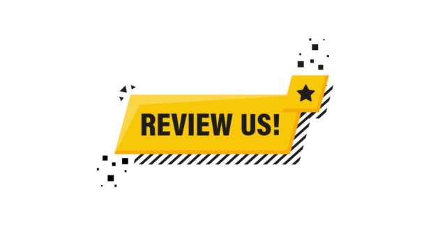 Review us sign, label. Review us tag sign. Motion graphics. — Stock Video