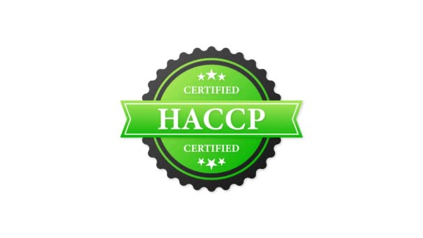 Sello de caucho verde certificado HACCP con caucho verde sobre fondo blanco. Objeto realista. Gráficos en movimiento. — Vídeos de Stock