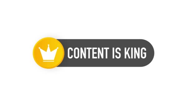 El contenido es rey, icono plano, sobre un fondo blanco. Gráficos en movimiento. — Vídeo de stock