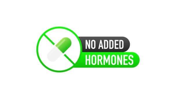 Żadnych hormonów, żadnych antybiotyków. Zielona pieczątka na białym tle. Rzeczywisty obiekt. Grafika ruchowa. — Wideo stockowe