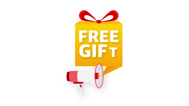 Free Gift yellow banner and tag. Gift box banner. Motion graphics. — Stock Video
