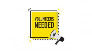 Gönüllülerle dolu megafon düz stil posterlere ihtiyaç duyardı. Hareket grafikleri.