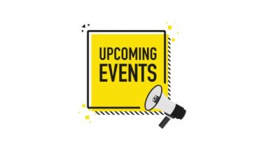 Yaklaşan etkinlikler için düz stil posterli megafon. Hareket grafikleri.