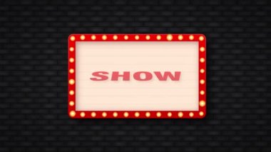 Koyu fonda Retro Show tabelası. Soyut simge. İş konsepti. Banner promosyonu. Hareket grafikleri.
