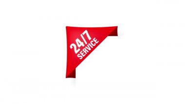 Günün 24 saati ve haftanın 7 günü ikonu, kırmızı kurdele beyaz arka planda izole edilmiş. Hareket grafikleri.