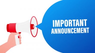 Düz stil önemli bir duyuru posteri olan megafon. Hareket grafikleri.