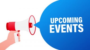 Yaklaşan etkinlikler için düz stil posterli megafon. Hareket grafikleri.