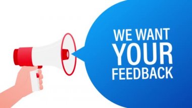 Üç boyutlu geri bildirim megafon afişinizi istiyoruz. Hareket grafikleri.