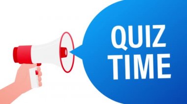 Sınav zamanı megafon mavi afişi düz stil. Hareket grafikleri.