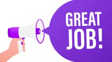 Beyaz arka planda 3 boyutlu megafon afişi harika olmuş. Hareket grafikleri.