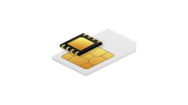 Dijital e-sim çip dijital çip. Modern bir ikon. Beyaz arka plan. Hareket grafikleri.
