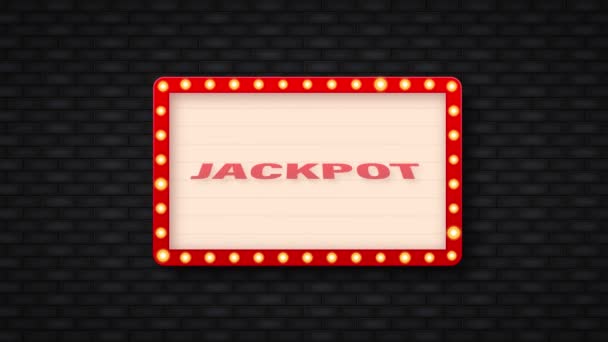 Retro cartoon jackpot concept op donkere achtergrond. Een abstract icoon. Bedrijfsconcept. Banner promotie. Bewegingsgrafiek. — Stockvideo