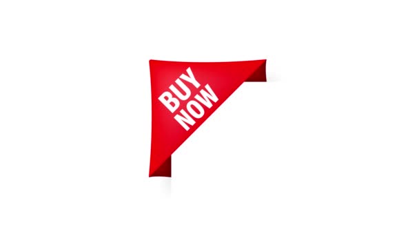 Red buy now ribbon on black background. Buy offer sticker. background. Motion graphics. — Stock Video