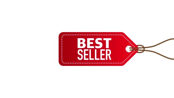 Best Seller kırmızı deri etiketi ya da fiyat etiketi. Gerçekçi rozet. Hareket grafikleri. — Stok video