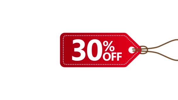 Trendy flat advertising with 30 percent off red discount flat badge for promo design. Poster badge. Business design. Motion graphics. — Stock Video