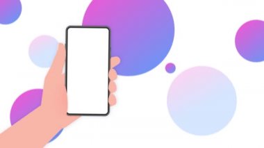 El ele tutuşup ekranı düzelt. Telefon beyaz arkaplanda. Hareket grafikleri.