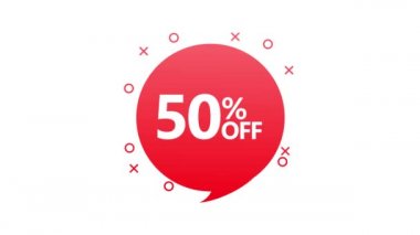 Moda daire reklamları, promosyon tasarımı için% 50 indirimli kırmızı indirimli düz rozet. Poster rozeti. İş tasarımı. Hareket grafikleri.