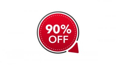 Moda daire reklamları, promosyon tasarımı için% 90 indirimli kırmızı indirimli düz rozet. Poster rozeti. İş tasarımı. Hareket grafikleri.