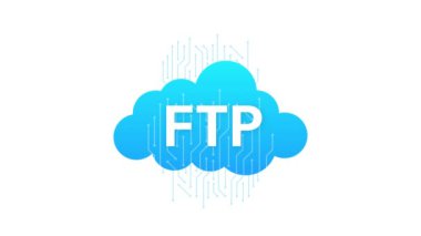 FTP ile düz web pankartı. Uygulama arayüzü. Teknoloji konsepti. Hareket grafikleri.