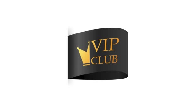 Black ribbon. Round badge for VIP club. Motion graphics. — Stock Video