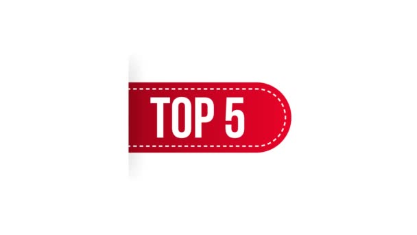 Top 5. Nastro rosso. Grafica del movimento. — Video Stock