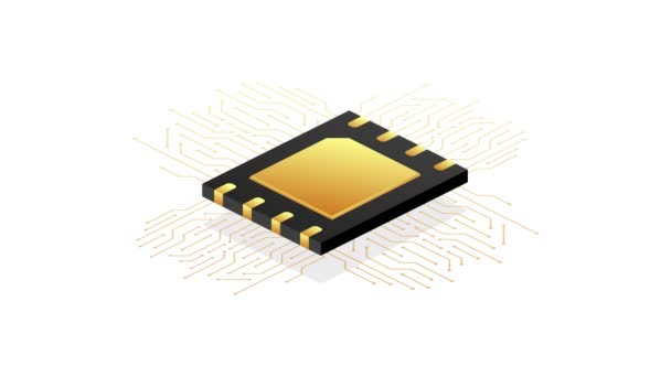 Microprocesador digital e sim chip placa base chip digital. Icono moderno. Fondo blanco. Gráficos en movimiento. — Vídeo de stock