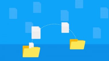 Beyaz arkaplanda dosya aktarımına sahip modern düz simge. Hareket grafikleri.