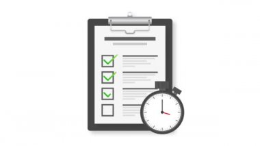 Klasik ofis saati ve kontrol listesi ile zamanlama kavramı. Hareket grafikleri.